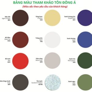 Bảng màu tôn Đông Á